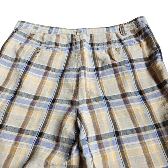 Tommy Bahama men's yellow blue black plaid linen silk blend shorts - Picture 8 of 9